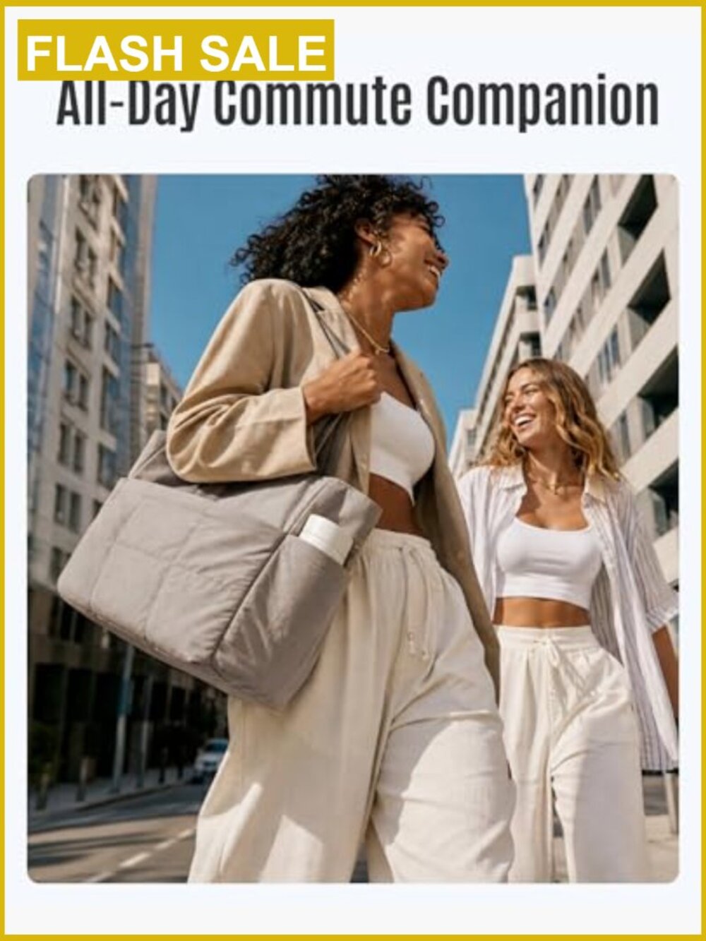 Puffy Tote Bag Set with Laptop Compartment, Lightweight Travel Handbags Set of 2 - Picture 3 of 7